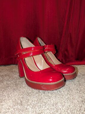 Red Patent Mary Jane Heels | Platform Retro Pinup Shoes